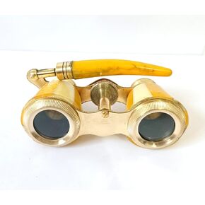 Vintage Opera Glasses, Gold-Tone Metal with Yellow Handle, Folding Binoculars