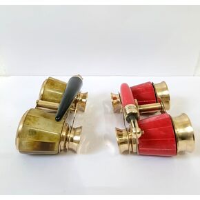 Vintage Opera Glasses Set, Brass and Enamel Theater Binoculars, Red and Gold Colors