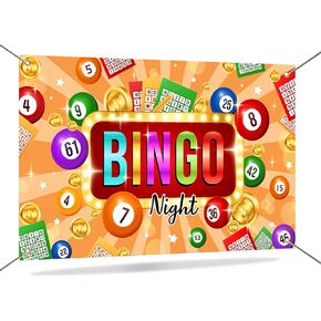 Mocsicka Bingo Night Backdrop Banner Bingo Game Night Party Decorations Billiard Cards Coins Photo Background for Man Boys Adults Casino Theme Game Time Party Supplies 70.8 x 43.3 Inch