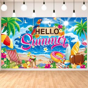 Summer Party Decorations,Colorful Hello Summer Backdrop Banner,72 x 43 inch Hawaiian Tropical Beach Party Background,Luau Decorations Supplies