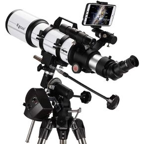 Focal Length 500Mm Telescope Refractor Telescope Scope Multilayer Green Film with Equatorial Mount Mobile Phone Finder Star Coaxial Calibration Manual