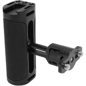 Camera Cage Side Handle, Aluminum Ergonomic Rotating Universal Cold Shoe Port 1/4inch Screw Hole Handgrip, Slide Slot for Mic Fill Light Mount, Shoulder Strap Slot