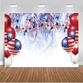 CHAIYA 7x5ft Independence Day Photography Backdrop American Flag Backdrop Fireworks Photos Backdrop 4th of July National Veterans Day Banner