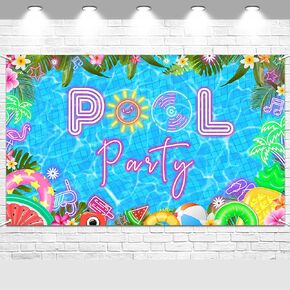 Avezano Summer Pool Party Backdrop Banner Neon Pool Party Decorations for Baby Shower Birthday Swimming Pool Party Decor Summer Pool Party Supplies for Photography 70.8 x 43.3 inch