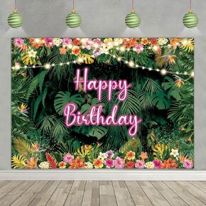 Tropical Birthday Backdrop Hawaiian Palm Leaves Birthday Party Background Aloha Theme Happy Birthday Party Decorations Luau Birthday Banner Decorations(7X5FT(82x59inch))