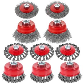 10pcs Wire Wheels for 4 1/2 Angle Grinder,Wire Wheel for Angle Grinder with 5/8 Inches Thread Arbor,3 & 4 Inch Twisted Knotted & Coarse Crimped Cup Brush Set for Remove Rust Polish Grinding