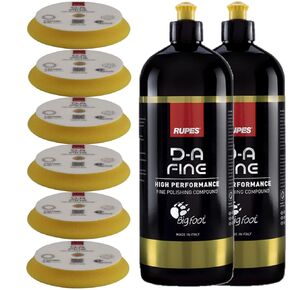 Rupes D-A-Fine Series Two 1-Liter Bottles Polishing Compound & Six Count 6" Finishing Foam Pads - Super Easy Wipe Off, Defect Removal, Blend Enhance Finishing Ability