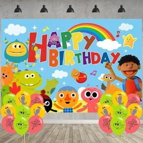 Super Simple Songs Birthday Party Decoration,Super Songs Party Photo Background 5 x 3 FT and 18 Pcs Balloon,Kids Songs Merch Party Backdrop Supplies