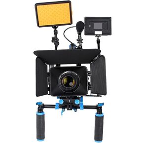 Lightweight Aluminium Camera Stabilizer Cage Kit with Top Handle, Follow Focus Rods and Shoulder Rig