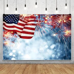 Leowefowa 10x8ft Independence Day Backdrop Glitter American Flags Fireworks Photo Background for 4th of July Red White USA Flags Patriotic Veterans Party Banner Decor Photo Supplies Props
