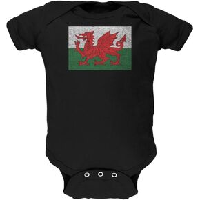 Old Glory Welsh Flag Distressed Black Soft Baby One Piece - 12-18 Months