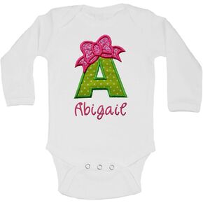 Baby Girl Embroidered INITIAL Bodysuit Personalized with Your Custom Name