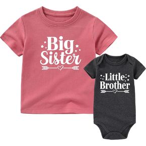 Big sister little brother outfit matching shirts for girls lil bro baby bodysuits