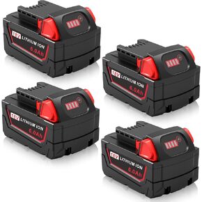 4Pack 6.0Ah Replacement for Milwaukee 18V Battery Long-Lasting Compatible with Milwaukee 18 Volt Batteries 48-11-1840 48-11-1828 48-11-1820 48-11-1815 48-11-1850