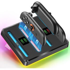 Switch 2 Controller Charger Dock with RGB Lighting, Fast Charging Station for 4 Joy-Cons, S Witch 2 Joy-Cons Charger with Type-C Port, NS Switch 2 Accessories Kit