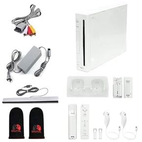 Digital Dynasty Nintendo Wii Console White Premium Bundle with 1-Year Warranty Includes 2 Remotes, 2 Nunchucks, Dual Dock Stand, Sensor Bar, AV Cable and 2 Gaming Sleeves (Renewed)