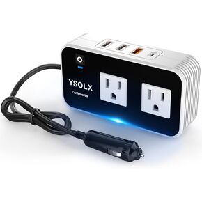 YSOLX 200W Car Power Inverter, DC 12V to 110V AC Converter, Fast Car Charger Adapter with [20W USB-C/USB-QC(18W)/ 4.8A Dual USB/Dual AC Outlet], Car Plug Adapter Outlet for Laptop