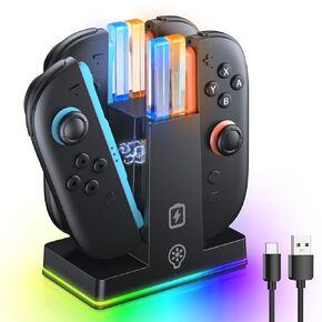 FASTSNAIL Charging Dock for Nintendo Switch 2(2025) for Joy-Con 2, Dual-Direction Magnetic Fast Controller Charger Station with 9 RGB Light & Charging Cable, Switch Joycon2 Storage Stand Accessories