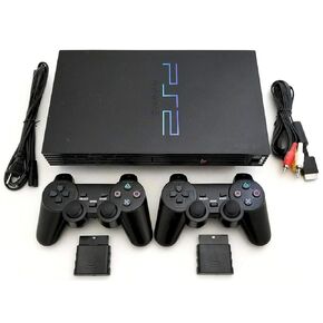 Sony PS2 Game System Gaming Console with 2 WIRELESS CONTROLLERS PLAYSTATION-2 Black (Renewed)