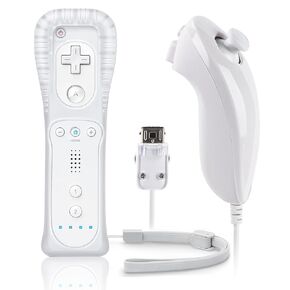 FIOTOK Wii Remote with Nunchuck,Wii Controller with Nunchuck Compatible with Nintendo Wii/Wii U with Silicone Case and Wrist Strap, White
