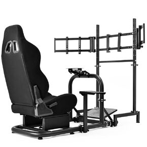 Dardoo Racing Simulator Cockpit Vertical Bracket with Triple Monitor Stand and Black Seat Compatible with Logitech/Thrustmaster/Fanatec G29 G920 G923 T300RS CSL-DD, No Steering Wheel, Pedal or Shifter
