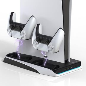 WDOGCOM Multi-Function Charging Stand with Ultra-quiet Cooling Fan for PS5 Charging Stand Compatible with 2 magnetic Type-C adapters Controller Charging Docks 2 USB ports Could store 12 game card box