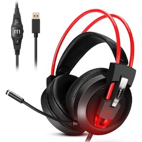 سماعات الألعاب ، سماعات الرأس PRYMAX Gaming سماعات الصوت المحيطي 7.1 مع سماعة الصوت المحيطة مع 360 درجة ميكروفون لإلغاء الضوضاء ، صوت واضح ، كوب أذن ناعم ، مصباح LED للكمبيوتر الشخصي/MAC/Nintendo Switch/PS4