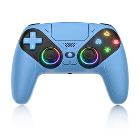 Dinosoo RGB Wireless Controller for PS5/PlayStation 5 PC, Bluetooth Controller with Dynamic Vibration 6-Axis Motion Control 3.5mm Audio Jack Turbo Macro 1000mAh Battery Speaker - Blue