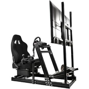 Marada Aluminum Profile Racing Simulator Cockpit With Monitor Stand Fit For Fanatec/Thrustmaster T818/Moza/Logitech G923 G920 GPro,Stable Driving Cockpit With Black Seat,Not Included Wheel and Pedal