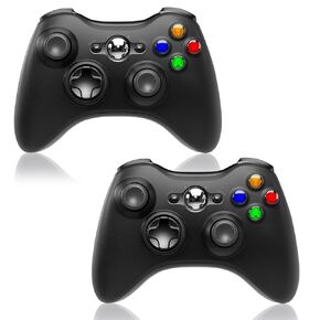 ADHJIE Xbox 360 Controller 2 Pack 2.4GHz Wireless Controller Compatible with Xbox 360/Xbox 360 Slim/PC, No Audio Headphone Jack, Dual Vibration, Black
