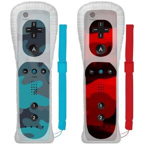 BUERTT Wii Controller 2 Pack,Wii Remote Controller with Silicone Case and Wrist Strap,Remote Compatible with Wii/Wii U (Camo Blue and Camo Red)
