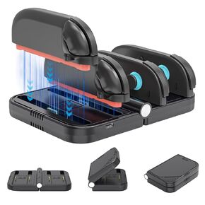 Foldable 4-Slot Charging Dock for Nintendo Switch 2, Portable Travel-Ready Charging Station with LED Indicators, Fast Charging for JoyCons Controllers (Black)