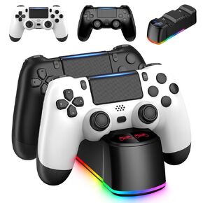 2 Pack Controllers for PS4 with Charger Dock Station, Wireless Controller Compatible with PS4/Pro/Slim Consloes, with LED Charging Dock
