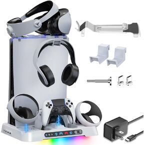 PS5/ Edge & PSVR 2 Controller Charging Station with AC Adapter and 3-Level Cooling Fan, PS 5 Cooling Station with PS5 & PS VR2 Controller Charger, PS 5 Storage Stand for Sega Game Gear Games