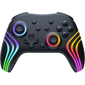 RGB Switch Controller for Nintendo Switch/Switch 2/Lite/OLED, Wireless Pro Controller with Adjustable LED Lighting, Programmable Buttons, Turbo, Motion, Vibration Function