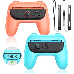 قبضة اليد متوافقة مع Nintendo Switch 2 (2025)/Switch OLED ، الراحة المريحة ومقبض مقاومة للارتداء من أجل Joy Cons Controller Kit Control Control Control for Switch (Orange & Blue)