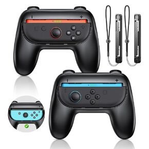 قبضة اليد الشمعية متوافقة مع Nintendo Switch 2 (2025)/Switch OLED ، الراحة المريحة ومقبض المقاومة المقاومة للارتداء من أجل Joy Cons Controller Kit Control Handle for Switch (Black)
