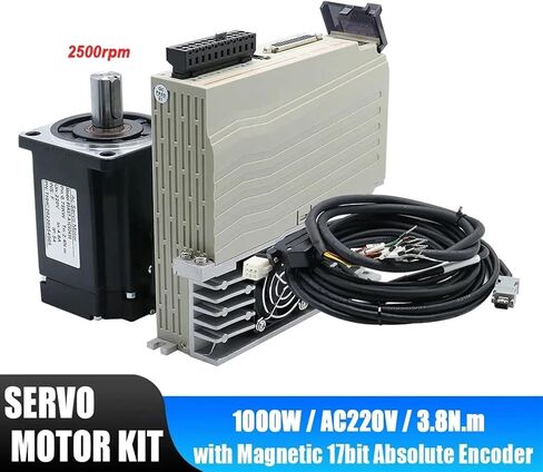80ast 1000W 3.8N 220V AC Servo Motor Kit مع برنامج تشغيل MAGNECT 17BIT APPORTER + T3D-20A لنقن CNC (1000W مع الفرامل) in Kuwait