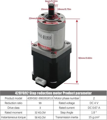 NEMA17 42BYG MICRO HIBRID HYBRID STEPRET مع نسبة 5.18 27 علبة تروس مخفض الكوكب لآلة الدمية (42BYG92-27) in Kuwait
