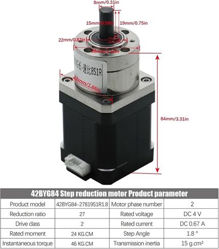 NEMA17 42BYG MICRO HIBRID HYBRID STEPRET مع نسبة 5.18 27 علبة تروس مخفض الكوكب لآلة الدمية (42BYG92-27) in Kuwait