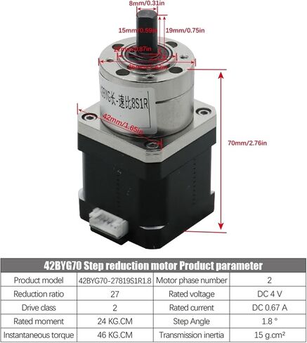 NEMA17 42BYG MICRO HIBRID HYBRID STEPRET مع نسبة 5.18 27 علبة تروس مخفض الكوكب لآلة الدمية (42BYG92-27) in Kuwait