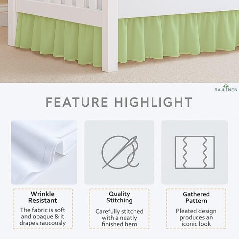 تنورة سرير أطفال مكشكشة من Rajlinen، مصنوعة من الألياف الدقيقة، مكشكشة من الغبار مع زوايا مقسمة، قطرة 35.56 سم، فراش للأطفال الصغار للأولاد والبنات، رمادي داكن in Saudi Arabia