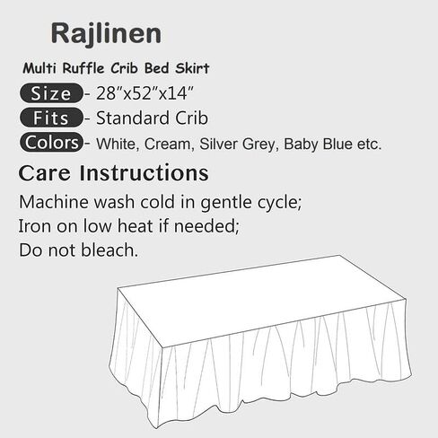 تنورة سرير أطفال مكشكشة من Rajlinen، مصنوعة من الألياف الدقيقة، مكشكشة من الغبار مع زوايا مقسمة، قطرة 35.56 سم، فراش للأطفال الصغار للأولاد والبنات، رمادي داكن in Saudi Arabia