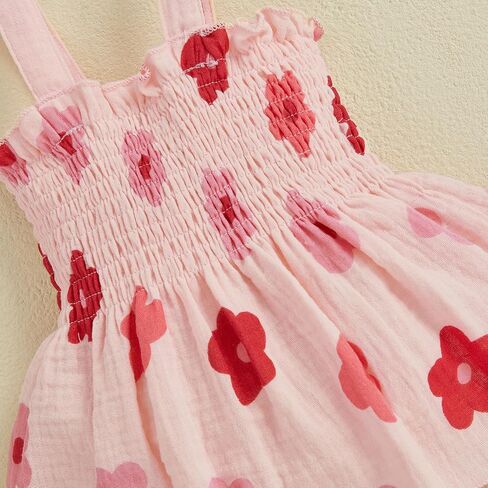 Newborn Baby Girl Summer Clothes Floral Sleeveless Strap Smocked Tank Shirt Top Shorts Headband 3Pcs Outfits Set in Kuwait