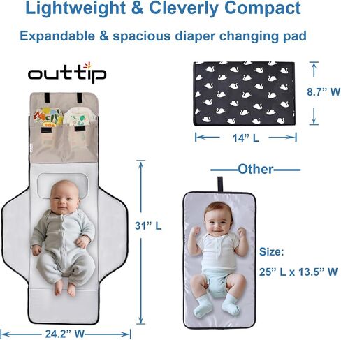 Extra Long Large Lightweight Portable Diaper Changing Mat with Storage Pockets,Swan Waterproof Foldable Travel Changing Pad,On The Go Wipeable Reusable Changing Pad for Car, Diaper Bag (Swan) in Kuwait