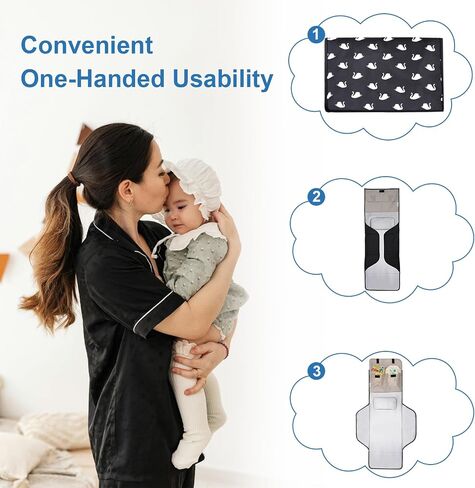 Extra Long Large Lightweight Portable Diaper Changing Mat with Storage Pockets,Swan Waterproof Foldable Travel Changing Pad,On The Go Wipeable Reusable Changing Pad for Car, Diaper Bag (Swan) in Kuwait