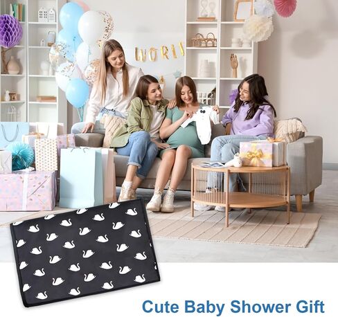 Extra Long Large Lightweight Portable Diaper Changing Mat with Storage Pockets,Swan Waterproof Foldable Travel Changing Pad,On The Go Wipeable Reusable Changing Pad for Car, Diaper Bag (Swan) in Kuwait