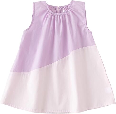 Baby Girls Summer Sleeveless A Line Dress Cotton Color Block Beach Sundress in Kuwait
