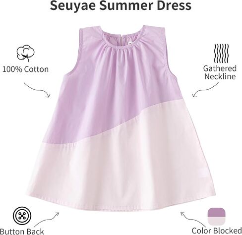 Baby Girls Summer Sleeveless A Line Dress Cotton Color Block Beach Sundress in Kuwait