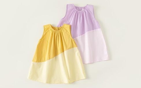 Baby Girls Summer Sleeveless A Line Dress Cotton Color Block Beach Sundress in Kuwait